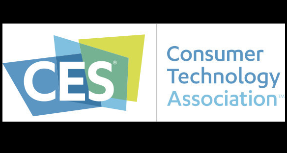 letters CES on top of colorful rectangles and words consumer technology association